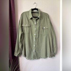 #768 Zeagoo Olive Green Denim Shacket size 2 XL